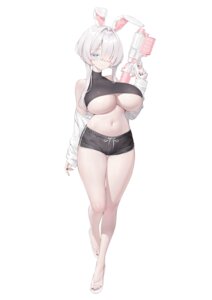 animal_ears bunny_ears gun keibeam no_bra underboob
