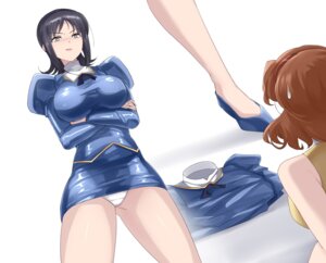 agent_aika aida_rion aika_(series) blue_delmo breast_hold pantsu sin_(pixiv17875500) skirt_lift uniform waitress_delmo
