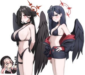 angel bikini bikini_top blue_archive doumu_(31678316) garter hanekawa_hasumi megane nakamasa_ichika open_shirt seifuku shimoe_koharu swimsuits wings