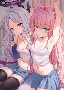Rating: Questionable Score: 73 Tags: blue_archive devil halo heterochromia horns loli milkshake sorasaki_hina takanashi_hoshino thighhighs undressing wings User: Arsy