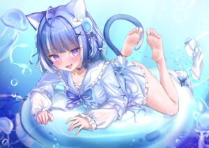 animal_ears gmkj indie_virtual_youtuber kurageu_roa loli nekomimi see_through seifuku skirt_lift tail