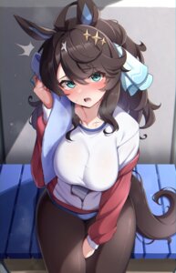 Rating: Safe Score: 11 Tags: animal_ears buruma daring_tact_(umamusume) gym_uniform mujin_(mujinzairaisen) pantyhose tail uma_musume_pretty_derby wet User: dandan550