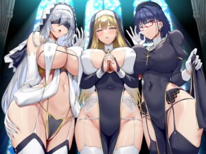 Rating: Questionable Score: 66 Tags: cameltoe erect_nipples garter_belt megane neropaso no_bra nopan nun pantsu skirt_lift stockings thighhighs thong User: Arsy