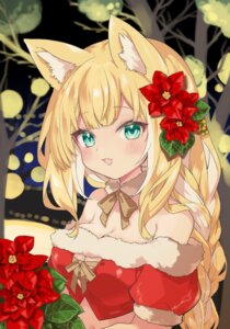 animal_ears christmas cleavage kamiyoshi_rika kitsune no_bra