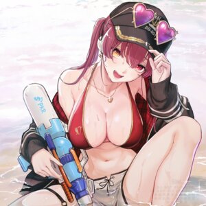 Rating: Questionable Score: 7 Tags: a-ka bikini garter gun heterochromia hololive houshou_marine megane open_shirt swimsuits wet User: Spidey
