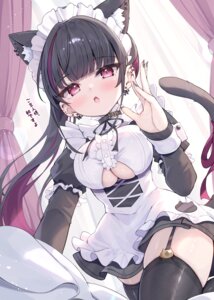 Rating: Questionable Score: 12 Tags: animal_ears cleavage maid mikaze_maruto nekomimi no_bra skirt_lift stockings tail thighhighs User: Arsy