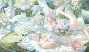 Rating: Questionable Score: 44 Tags: animal_ears dress garter heels kitsune mongil:_star_dive netmarble_games no_bra tagme tail wedding_dress User: blooregardo
