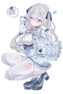 1-gou_(111touban) chibi heels kuon_(shadowverse) selfie shadowverse sketch skirt_lift thighhighs