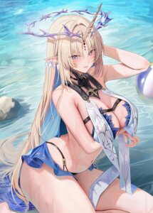 bikini breast_hold fleurdelys horns pointy_ears ru_zhai swimsuits tattoo wet wuthering_waves