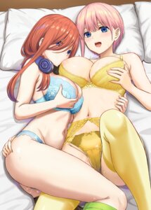 Rating: Explicit Score: 19 Tags: 5-toubun_no_hanayome areola bra breast_hold garter_belt headphones inanaki_shiki lingerie nakano_ichika nakano_miku pantsu pussy_juice thighhighs wet User: abdd