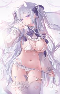 ameno_usari animal_ears bandaid bra cameltoe cum garter nekomimi pantsu panty_pull pussy_juice tail thighhighs undressing wet