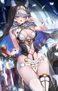 akizero1510 animal_ears cipher_(honkai:_star_rail) garter honkai:_star_rail nekomimi no_bra nun pantsu tail tattoo thighhighs