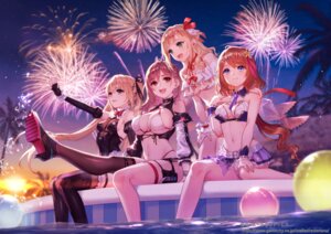 alvina_zimlock atelier atelier_resleriana bikini crossover dead_or_alive dead_or_alive_xtreme_venus_vacation fubuki_(fakemonkey0224) garter heels honoka_(doa) koei_tecmo marie_rose resna_sternenlicht see_through swimsuits thighhighs wet