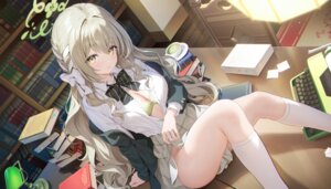 blue_archive bra halo houkisei nopan open_shirt sakurai_miyo seifuku skirt_lift