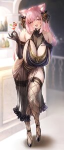 animal_ears dress gougasha_akira indie_virtual_youtuber nekomimi no_bra see_through tail tenshouin_himeno thighhighs