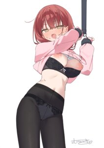 akari_(muninshiki) bondage bra lingerie muninshiki nipple_slip nipples pantsu pantyhose see_through seifuku shirt_lift sweater