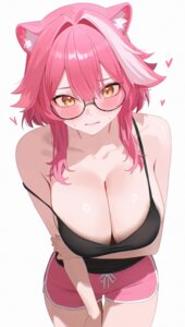 animal_ears breast_hold hololive hololive_english megane no_bra pantsu_shot raora_panthera