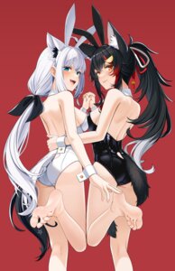 animal_ears ass ass_grab bunny_ears bunny_girl casino_(casinoep) feet hololive inumimi kitsune ookami_mio shirakami_fubuki symmetrical_docking tail