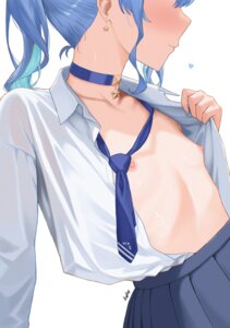 Rating: Questionable Score: 33 Tags: breasts diptip hololive hoshimachi_suisei nipples no_bra open_shirt see_through seifuku undressing User: BattlequeenYume