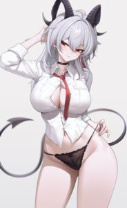 abpart cleavage dress_shirt horns lingerie no_bra open_shirt pantsu panty_pull tail undressing wuthering_waves zani