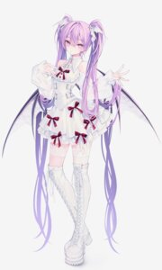 carneades dress eve_(rurudo) rurudo see_through stockings thighhighs wings