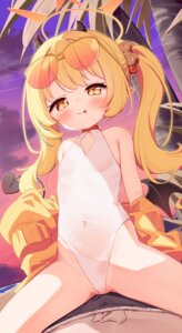 blue_archive cameltoe cosplay devil halo horns loli megane pointy_ears swimsuits tail tanga_ibuki tokenbox wet wings yurizono_seia