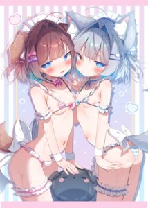 animal_ears areola ass bikini fishnets garter heterochromia inumimi komugi loli maid swimsuits symmetrical_docking tail thighhighs thong wet