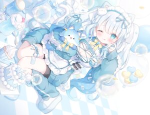 animal_ears bandaid bike_shorts garter indie_virtual_youtuber maid natsumiya_ramune nekomimi no_bra omochi_monaka sweater tail