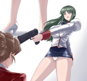 agent_aika aika_(series) delmo_commander gun heels pantsu sin_(pixiv17875500) sumeragi_aika uniform white_delmo