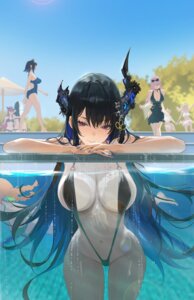 animal_ears bikini fuwawa_abyssgard hololive hololive_english horns inumimi irys_(hololive) megane mococo_abyssgard mori_calliope nerissa_ravencroft ouro_kronii pointy_ears rucarachi see_through shiori_novella sling_bikini swimsuits tail takanashi_kiara undressing wet