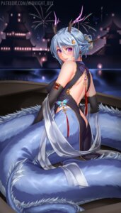 animal_ears chinadress horns midnight monster_girl no_bra tail