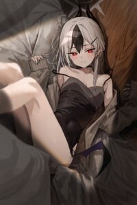 blue_archive devil dress halo hidulume horns no_bra onikata_kayoko sweater wings