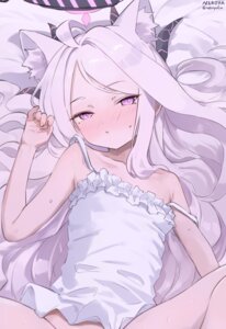 animal_ears blue_archive halo horns loli nekomimi nekoya_(liu) no_bra nopan pajama skirt_lift sorasaki_hina wet