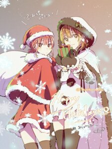 ao_no_hako chouno_hina christmas dress kano_chinatsu tanino_miho thighhighs