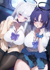 Rating: Questionable Score: 9 Tags: blue_archive bra halo hayase_yuuka open_shirt pantyhose see_through seifuku sweater tattoo ushio_noa xiujia_yihuizi User: lacepanties