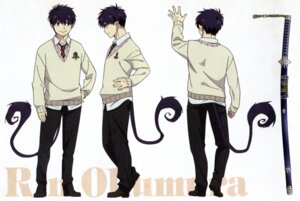 Rating: Safe Score: 4 Tags: ao_no_exorcist character_design male okumura_rin oohigashi_yurie pointy_ears seifuku sweater sword tail User: Reverseshin