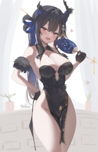 chinadress hololive hololive_english horns nerissa_ravencroft no_bra nopan vanillafox2035