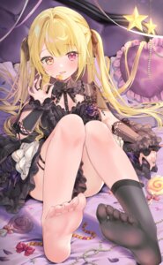 dress feet garter gothic_lolita heterochromia hoshikawa_sara lolita_fashion nijisanji see_through skirt_lift tojo_(natumi1412)