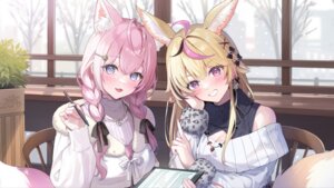 animal_ears detexted hakui_koyori hitomyan hololive omaru_polka tail wallpaper