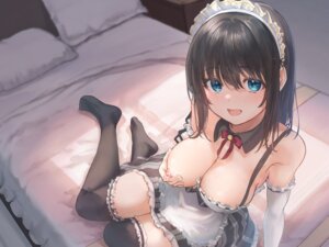 Rating: Questionable Score: 27 Tags: breast_hold breasts garter lactation maid nipples no_bra tagme thighhighs User: Arsy
