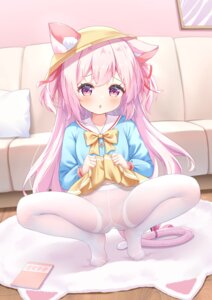 animal_ears azur_lane kisaragi_(azur_lane) loli nekomimi nopan pantyhose pussy qian_hen see_through seifuku skirt_lift tail uncensored