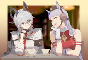 animal_ears crossover dress_shirt gold_ship_(umamusume) horns kisaragi_shokuin uma_musume_pretty_derby uniform wuthering_waves zani