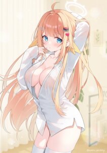 Rating: Questionable Score: 68 Tags: ayamy blue_archive bottomless dress_shirt endou_shimiko halo no_bra open_shirt see_through thighhighs wet_clothes User: himeno_nanako
