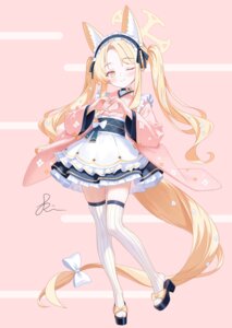Rating: Safe Score: 39 Tags: animal_ears blue_archive halo heels kitsune maid rin0214tw tail thighhighs wa_maid yurizono_seia User: KenB