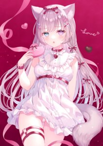 Rating: Questionable Score: 32 Tags: animal_ears bandaid dress garter heterochromia maebari nekomimi nopan skirt_lift tail valentine wasabi_(sekai) User: Anonymous