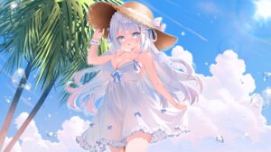 dress garimayo indie_virtual_youtuber no_bra see_through shiroha_nemu skirt_lift summer_dress wallpaper wings