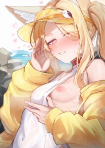 animal_ears blue_archive breasts halo kitsune loli nipples oiru_(613) see_through swimsuits wet wet_clothes yurizono_seia