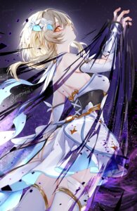 dress genshin_impact lumine no_bra pottsness thighhighs watermark