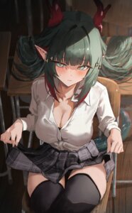 Rating: Questionable Score: 47 Tags: arknights arknights:_endfield bra cleavage horns open_shirt pantsu pointy_ears seifuku shikyou_yoru skirt_lift tail thighhighs zhuang_fangyi_(arknights) User: VigorousMMM