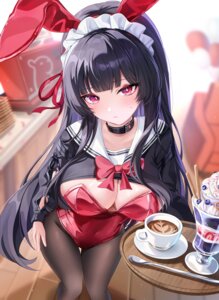 aida_noa animal_ears bunny_ears bunny_girl chisa no_bra pantyhose seifuku tattoo waitress wuthering_waves